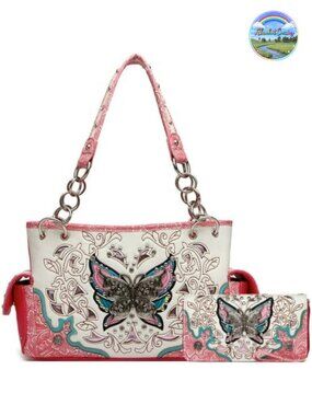 Western Butterfly Shoulder Bag & Wallet Set Satchel Concealed Carry